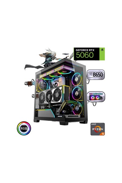 güneysu Ryzen 5 7500F 32GB Ddr5 1tb SSD Rtx 5060 B650 Anakart 240MM Sıvı Soğutma Oyuncu Bilgisayarı