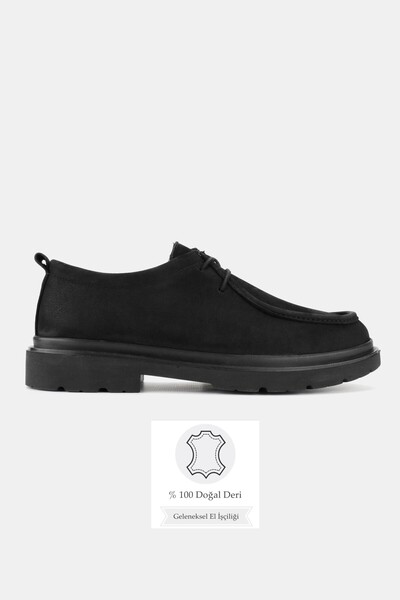 TUNAELLİ Men's Black Nubuck Khaki Natural Leather Lace up Shoes