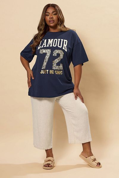 Stil Diva Plus Size Short Sleeve Crew Neck Metallic Printed T-Shirt 304180