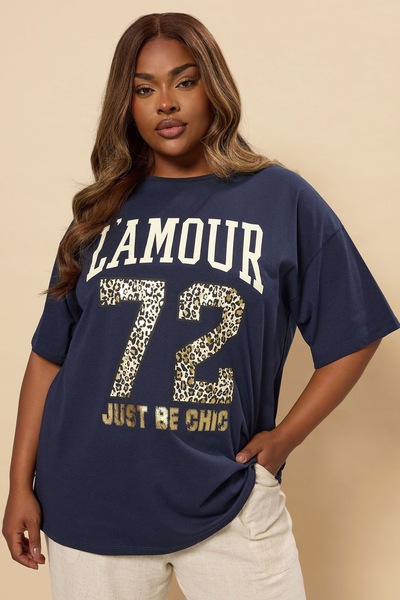 Stil Diva Plus Size Short Sleeve Crew Neck Metallic Printed T-Shirt 304180
