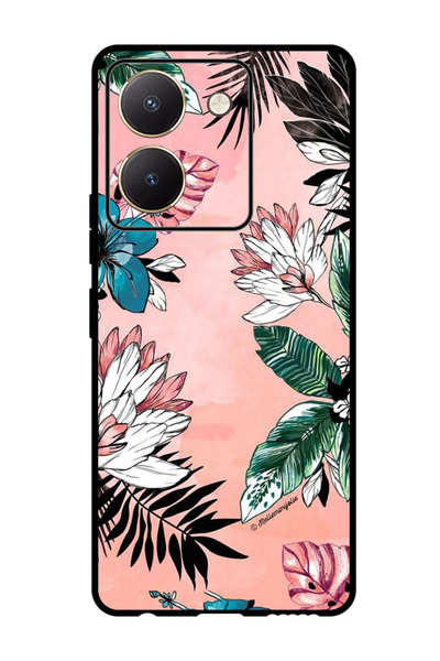 Theodor جراب واقٍ مضاد للخدش والصدمات لهاتف Vivo Y27s بنقشة الزهور والأوراق