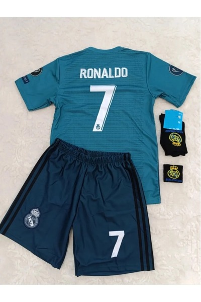 Lion Spor ريال مدريد. طقم جيرسي للأطفال من رونالدو أウェي باللون الفيروزي لدوري...