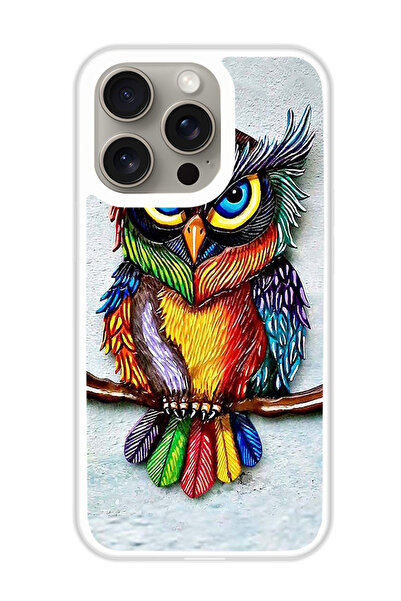 Theodor غطاء حماية لجهاز أبل آيفون 15 برو ماكس، بومة ملونة (مصد أبيض)