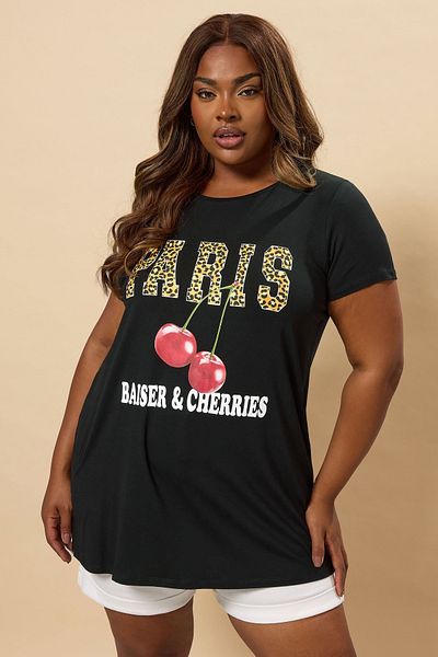 Stil Diva Large Size Crew Neck Short Sleeve Printed T-Shirt 304176
