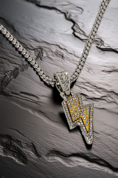 OSMANLI GÜMÜŞ Voltrix Model Stone Lightning Figure Polo Chain Steel Men's Necklace
