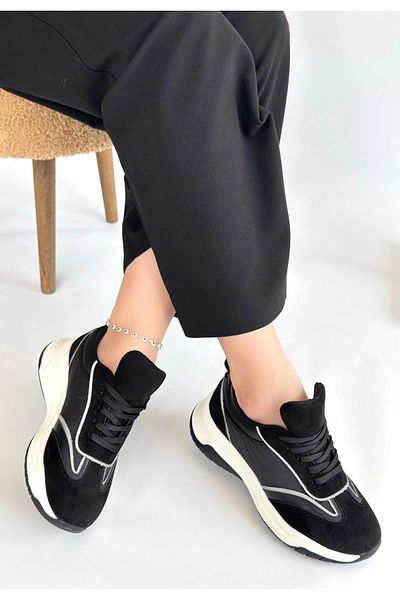 Erbilden Mark Black Leather Lace-Up Sports Shoes