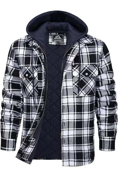 Kefitevd Padded shirt, jacket type, checked, with zipper and snap pockets, Black-white S