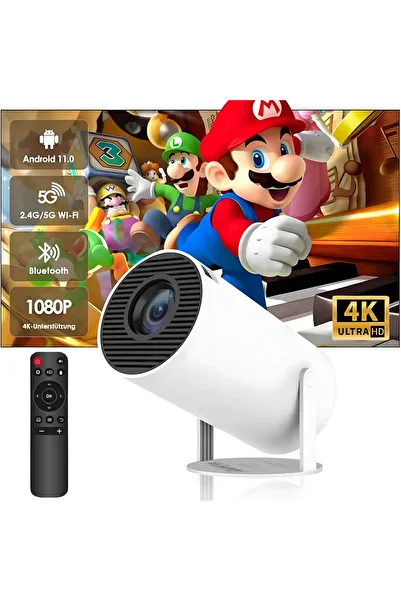 Butoarka Smart Video Projector, UltraHD, 4K Support, Adjustable Projection, Android/IOS Mirroring, 180 Rotation