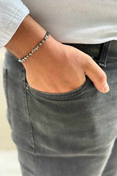 Utku Kuyumculuk 14 AYAR ÖZEL TASARIM KÜP HEMATİT TAŞLI VE ALTIN TOPLU İP BİLEKLİK