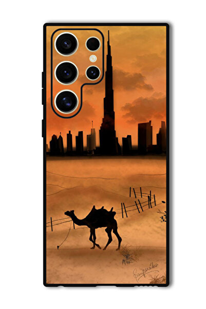 Theodor جراب حماية لهاتف سامسونج جالاكسي إس 24 ألترا، غروب الشمس، جمل، برج خليفة