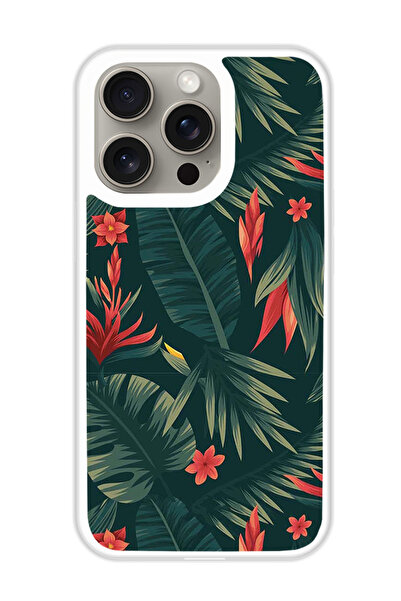 Theodor غطاء حماية لهاتف أبل آيفون 15 برو، أوراق خضراء (مصد أبيض)