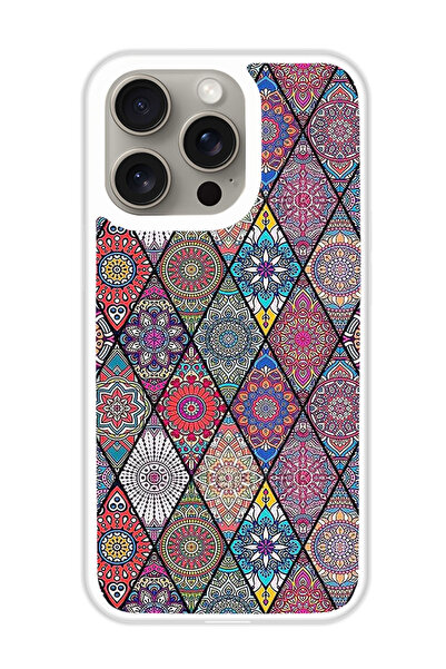 Theodor غطاء حماية لهاتف أبل آيفون 15 برو، فن ماندالا (مصد أبيض)