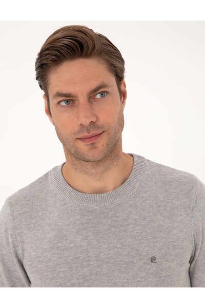 Pierre Cardin Açık Gri Melanj Slim Fit Bisiklet Yaka Basic Triko Kazak 50314192-VR091