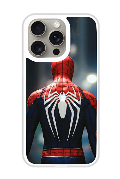 Theodor غطاء حماية خلفي بتصميم سبايدر مان لهاتف أبل آيفون 15 برو (مصد أبيض)