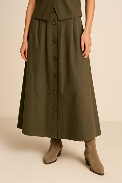 AMİDA Women's Khaki Buttoned Vest Skirt Gabardine Suit - 2528