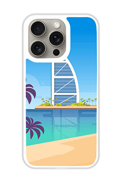 Theodor غطاء حماية لهاتف أبل آيفون 15 برو ماكس، رسم توضيحي لبرج (مصد أبيض)