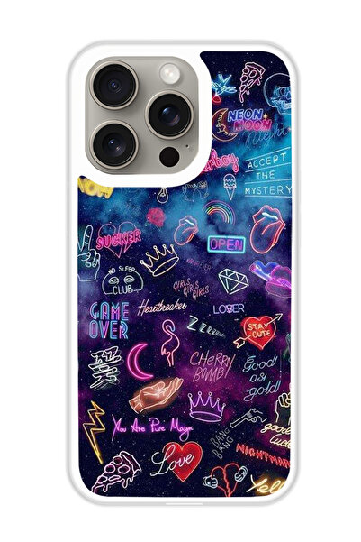 Theodor غطاء حماية لهاتف أبل آيفون 15 برو - رسومات خربشة مضيئة (مصد أبيض)