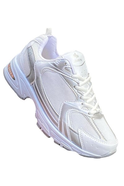 ALTUNTAŞ Women Men Unisex Orthopedic Sole Cloth Faux Leather Comfortable Daily Sneaker Sports Shoes White Silver