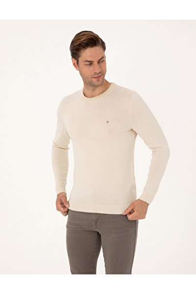 Pierre Cardin Bej Slim Fit Bisiklet Yaka Basic Triko Kazak 50314192-VR011