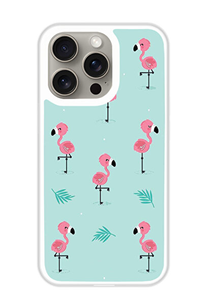 Theodor غطاء حماية لهاتف أبل آيفون 15 برو ماكس بنقشة طائر الفلامنجو (مصد أبيض)