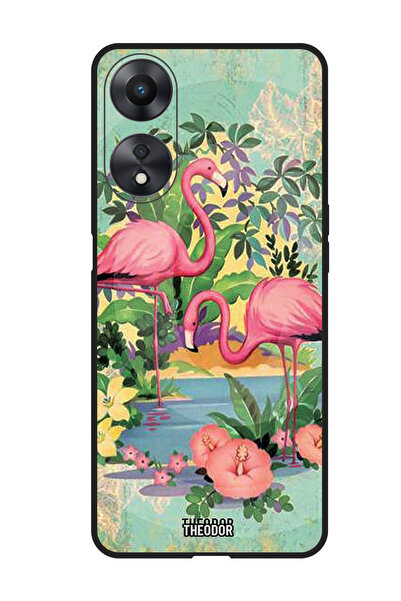 Theodor جراب واقٍ مضاد للخدش والصدمات لهاتف Oppo F23 5G - طيور النحام الوردية