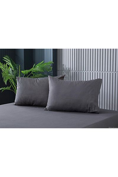 cs ilkim Cs İlki̇m 2 Pieces Anthracite Cotton Zippered 50X70 cm Pillow Case