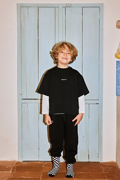 Marvy Siyah Nakışlı Jogging Pantolon