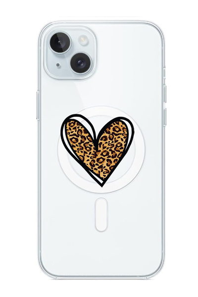 Theodor غلاف لهاتف iPhone 15 Plus متوافق مع MagSafe، غطاء ممتص للصدمات للهاتف بتصميم جلد الفهد، نسخة مطبوعة