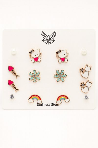 MakeWell Hello Kity Unicorn Kuromi Cat Snowflake Cat Rainbow Flower Lemon Cloud Figured Earring Sets