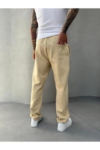 KağanKY Παντελόνι μπεζ από ύφασμα βάφλα