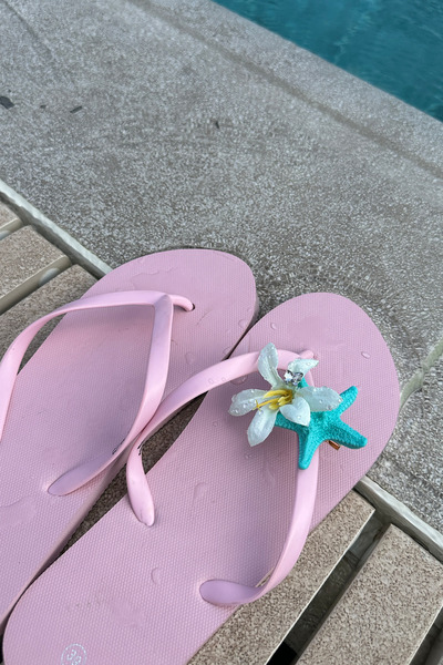 Modex Green White Starfish Bow Stone Detail Flower Double Side Buckle (6cm)