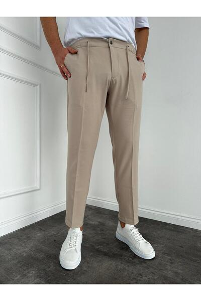 KağanKY Παντελόνι με κρεμ κορδόνι με ρυθμιζόμενο στρίφωμα στη μέση