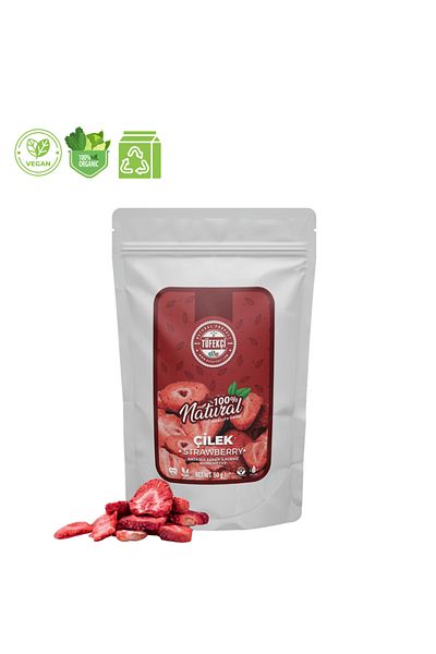 By Tüfekçi Freeze Dry Sliced ​​Dried Strawberries 50 Gr Real Strawberries That Do Not Lose Their Form and Taste