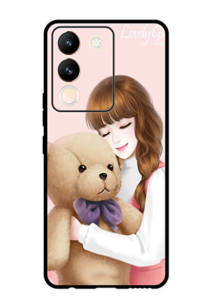 Theodor جراب واقٍ مضاد للخدش والصدمات لهاتف Vivo Y200 بتصميم فتاة جميلة مع دب