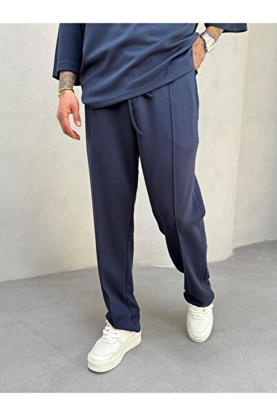 KağanKY Navy Blue Oysho Fabric Baggy Pants
