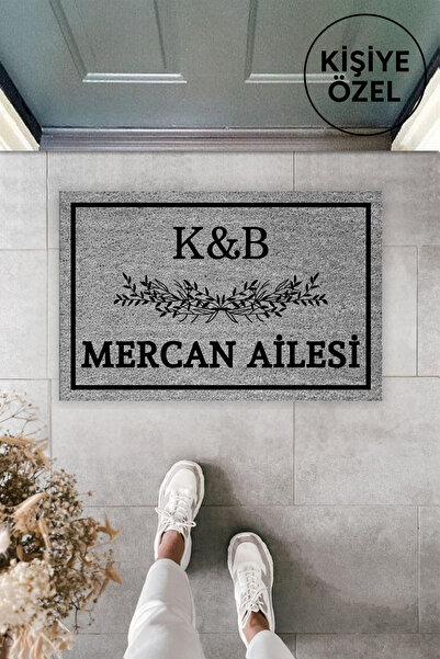 Dormot Modern Dijital Baskı - Pöpüler Gri Kişiye Özel Tasarım Paspas 70x45cm - Çeyiz Kapi Onu Paspasi