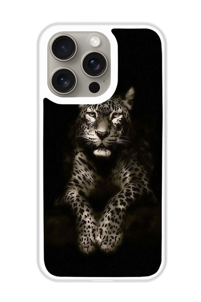 Theodor غطاء حماية لهاتف أبل آيفون 15 برو (جلد فهد) (مصد أبيض)