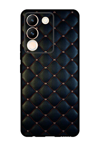 Theodor جراب واقٍ مضاد للخدش والصدمات لهاتف Vivo V29e، مطبوع عليه نقشة قماش سوداء