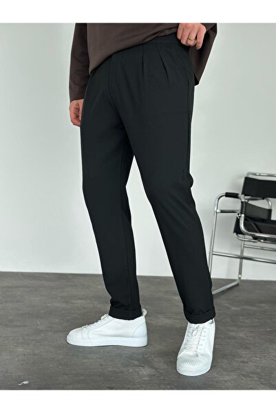 KağanKY Pantaloni din țesătură neagră plisată