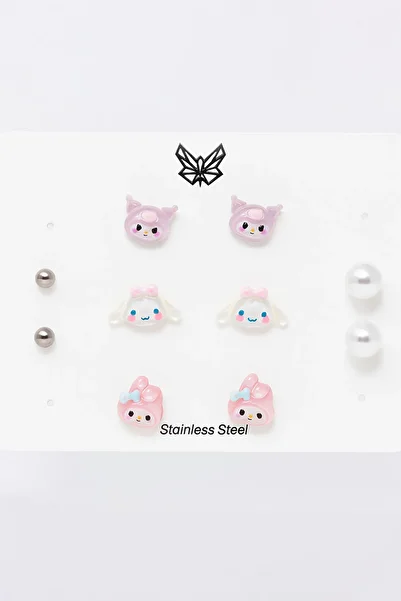MakeWell Hello Kity Unicorn Kuromi Cat Snowflake Cat Rainbow Flower Lemon Cloud Figured Earring Sets