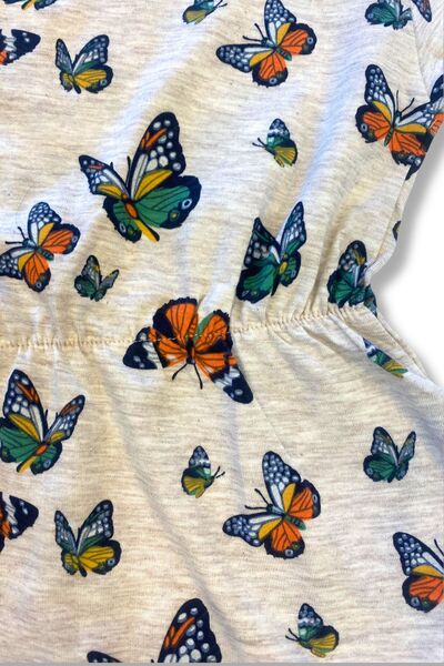 ZUZUNGA Butterfly Patterned Girl's Short Sleeve Dress with Elastic Waist