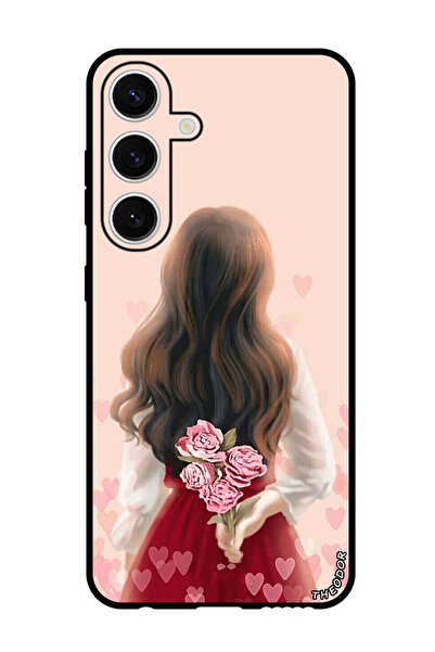 Theodor جراب حماية لهاتف سامسونج جالاكسي S24 بلس فتاة تخفي الزهور