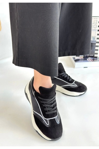 Erbilden Mark Black Leather Lace-Up Sports Shoes