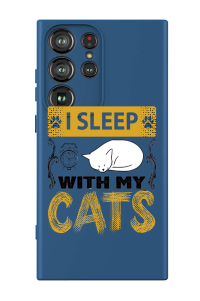 Theodor غطاء حماية سيليكون سائل لهاتف سامسونج جالاكسي S24 ألترا (أزرق) - أنام مع قططي باللون الأسود