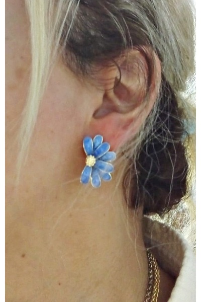 mos&more Navy Blue Half Flower Small Women's Earrings