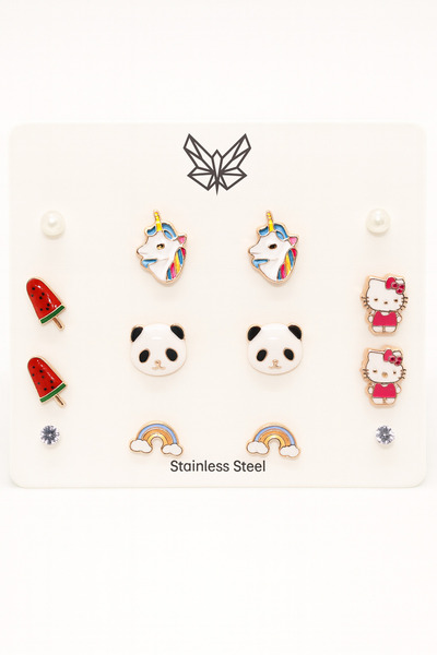 MakeWell Hello Kity Unicorn Kuromi Cat Snowflake Cat Rainbow Flower Lemon Cloud Figured Earring Sets