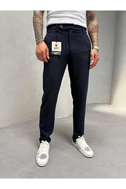 KağanKY Pantaloni din material textil slimfit bleumarin