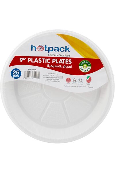 Hotpack Hotpack Premium Quality Disposable Plastic Plates, 9 Inch, 25 Pieces, White