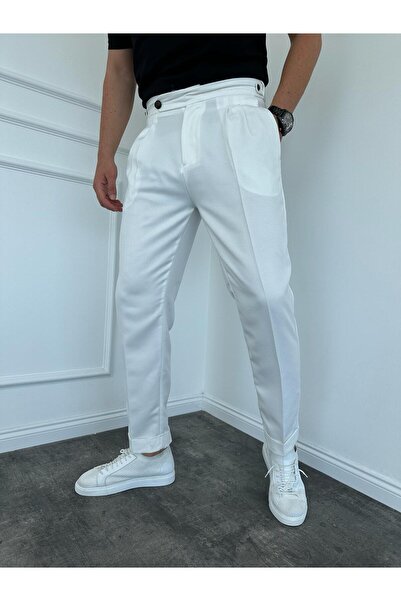 KağanKY Πλισέ παντελόνι με ψηλόμεσο εκρού