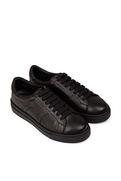 Deery Men's Genuine Leather Black Sneaker Shoes